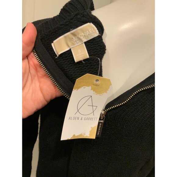 Michael Kors Black & Gray Herringbone Sweater W/ Rib Knit Trim, Size Small - Picture 8 of 8